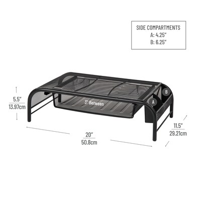 Mind Reader Monitor Stand with Paper Tray, Metal, Black (MESHMONSTA-BLK)