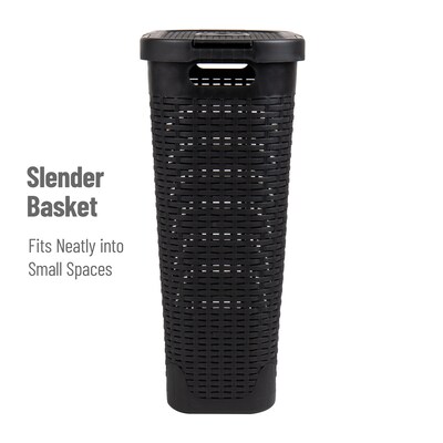 Mind Reader 10.5 Gallon Hamper with Lid, Plastic, Black, 3/Pack (3PKHAMP40-BLK)