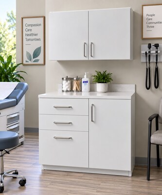 Viva Comfort 36 H x 36 W Exam Room Medical Cabinet and 36 W Wall Cabinet, 3 Drawers, Gray (90236NS-GRY-WAL)