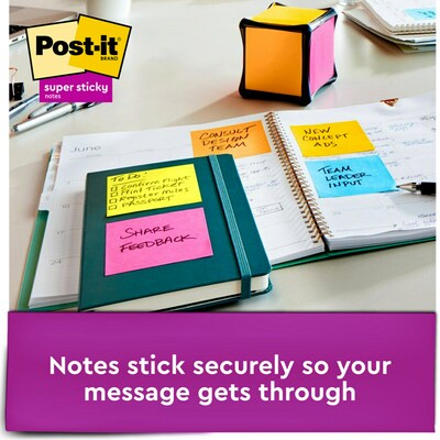 Post-it® Super Sticky Full Stick Notes, 3" x 3", Energy Boost Collection, 25 Sheets/Pad, 12 Pads/Pack (F330-12SSAU)