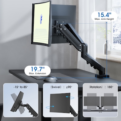 FlexiSpot MA1 Adjustable Dual Arms, Up to 32" Monitors, Black (MA1B-D-DP)