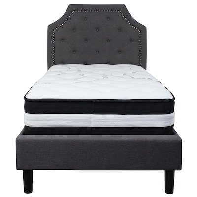 Flash Furniture Brighton Tufted Upholstered Platform Bed in Dark Gray Fabric with Pocket Spring Mattress, Twin (SLBM13)