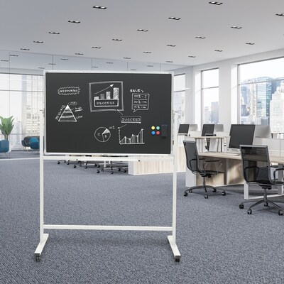 Excello Global Products Double Sided Magnetic Mobile Whiteboard Chalkboard Combo, White Frame, 48" x 32"