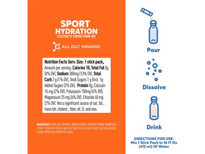 Nuun Sport Hydration All Out Orange Electrolyte Powder Drink Mix, 0.18 oz., 10 Packets/Box (12571039)