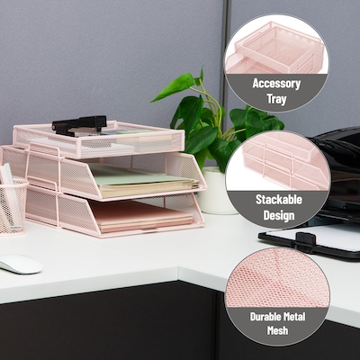 Mind Reader Metal Desk Organizer, Pink (3TSET-PNK)