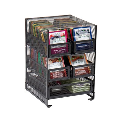 Mind Reader Metal 5-Compartment Tea Bag Organizer, 120 Tea Bag Capacity, Black (MMTDR5-BLK)