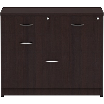 Lorell Essentials 4-Drawer Lateral File Cabinet, Letter/Legal Size, Lockable, 29.5H x 35.5W x 22D, Espresso (LLR18273)