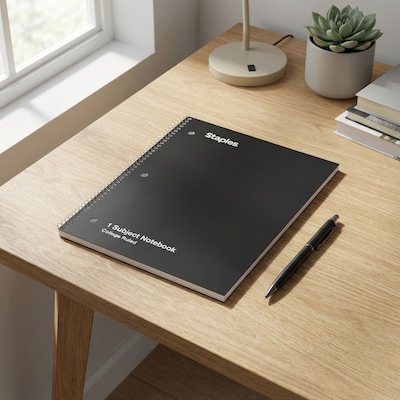 Staples 1-Subject Notebook, 8" x 10.5", College Ruled, 70 Sheets, Black (ST27499C)