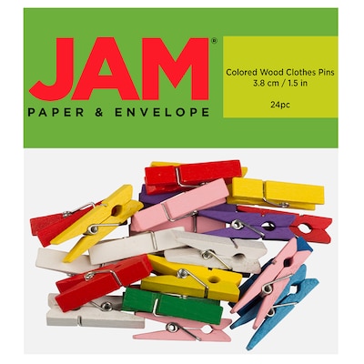 JAM Paper Wood Clip Large Clothespins, Assorted Colors, 24/Pack (230734409)