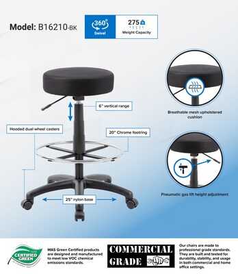 Boss® The Dot Drafting Stool, Black (B16210-BK)