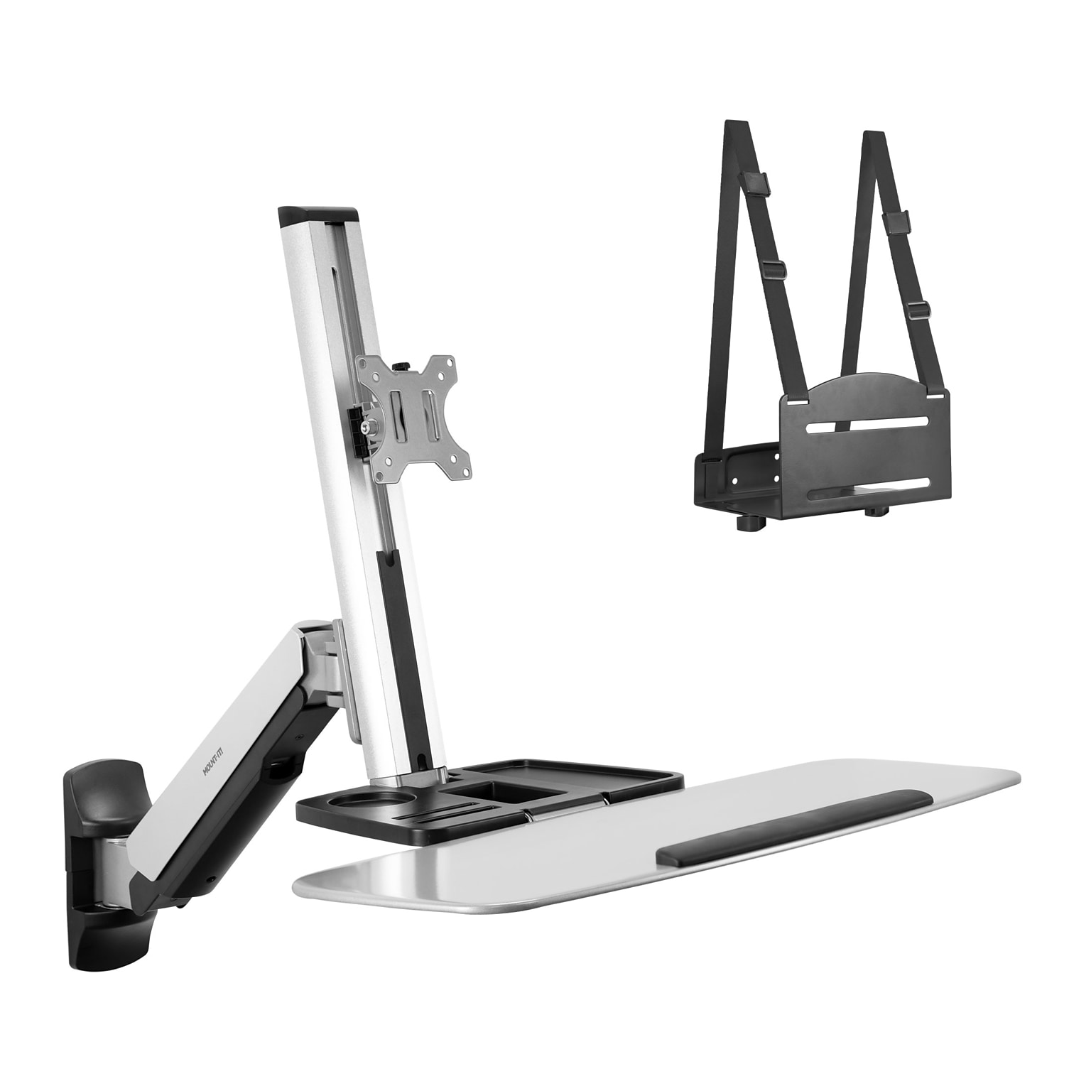 Mount-It! Sit Stand Wall Mount Workstation, Articulating Standing Desk for a Single Monitor, Floating Keyboard Tray (MI-7905)