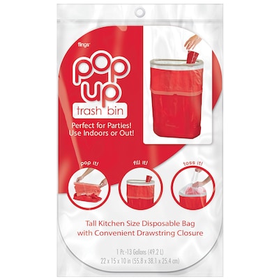 Party City Plastic Indoor/Outdoor Trash Can, 13 Gallon, Red (AM130109-40)