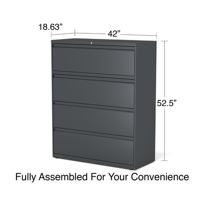 Quill Brand® 4-Drawer 42" Lateral File Cabinet, Letter/Legal, Charcoal (26826D)
