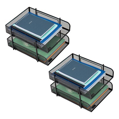 Mind Reader 2-Tier Stackable Paper Desk Tray, Metal Mesh, Black, 2/Set (2CSTACK2-BLK)