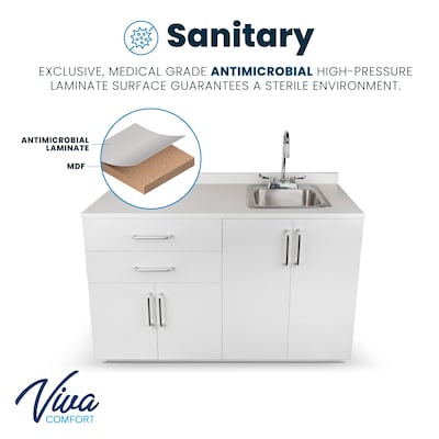 Viva Comfort 36'' H x 48" W Medical Cabinet with Right Sink and 48" W Wall Cabinet, 4 Doors, 2 Drawers, Gray (90248RS-GRY-WAL)
