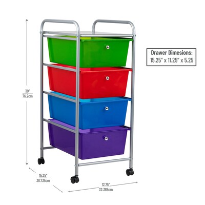 Mind Reader 4-Drawer Storage Utility Cart, Metal/Plastic, Multicolored (4DPTROLL-ASST)