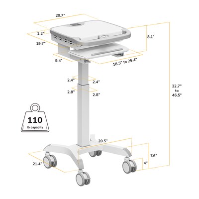 Mount-It! MedHub Motorized Height-Adjustable Mobile Medical Cart Workstation with Locking Casters, White/Gray (MI-16040)
