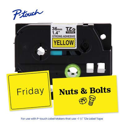 Brother P-touch Strong Adhesive Laminated Label Tape, 1-1/2" x 26.2', Black on Yellow (TZeS661)