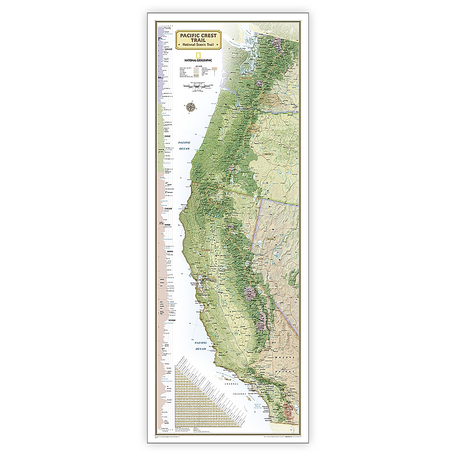 National Geographic Pacific Crest Trail Map, In Gift Box, 18 x 48 (NGMRE01020758X)