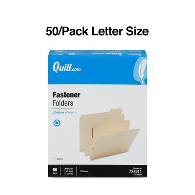 Quill Brand® Heavy-Duty Reinforced Assorted Tabs 1-Fastener Folders, Letter, Manila, 50/Box (737511)