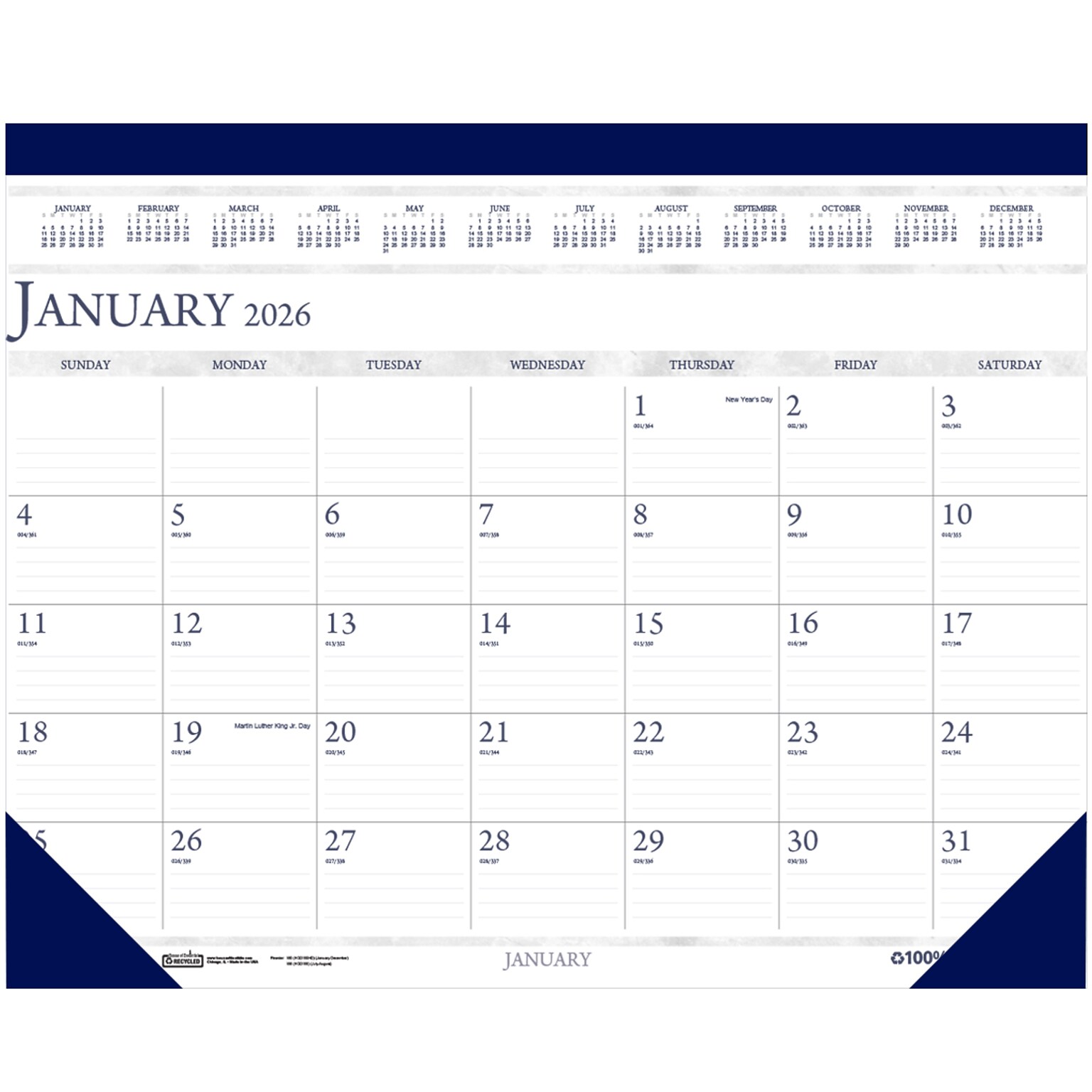 2026 House of Doolittle Economy 18.5 x 13 Monthly Desk Pad Calendar, Blue (1506-26)