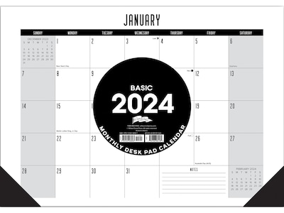 2024 Willow Creek Basic 17 x 12Monthly Desk Pad Calendar, Black/White (38987)