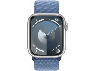 Apple Watch Series 9 (GPS) Smartwatch, 41mm, Silver Aluminum Case with Winter Blue Sport Loop (MR923