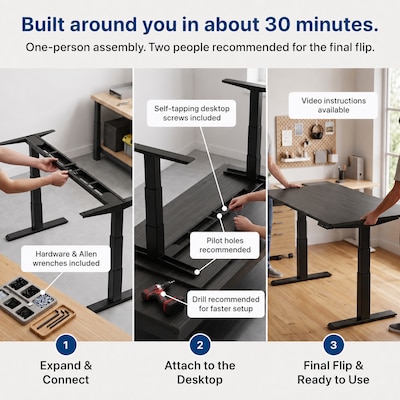 Uncaged Ergonomics Rise Up 3-stage Dual Motor Electric Standing Desk Frame, Black, Desktop Not Included (RUB)