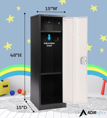AdirOffice 48"H Single Tier Black/White Storage Locker (ADI629-01-B-W-DL)