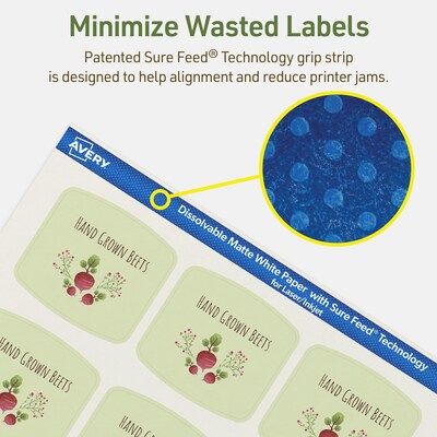 Avery Dissolvable Square Multipurpose Labels, 2" x 2-3/16", Off-white, 120/Pack (94124)
