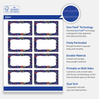 Avery Silver-Navy Matte Blank Card, White, 80/Pack (S00-FJ2)