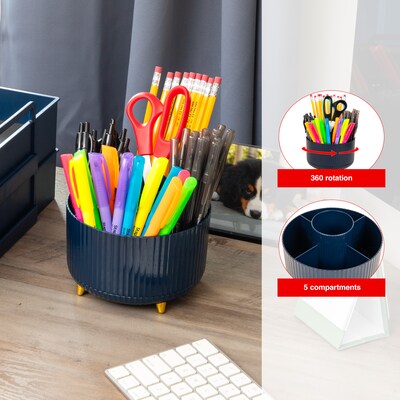 Staples 5-Compartment Rotating Plastic Desk Organizer, Navy Blue (ST63867)
