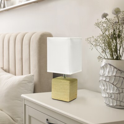 Simple Designs Petite Faux Stone Table Lamp Fabric Shade, Beige with White Shade (LT2072-BGE)