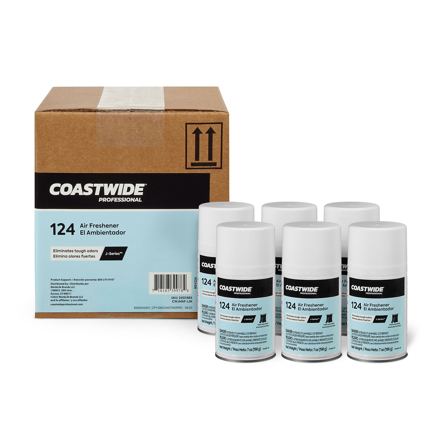 Coastwide Professional™ Aerosol Air Freshener Refill, Fresh Linen Scent, 7 Oz., 6/Carton (CWJMAF-LIN)