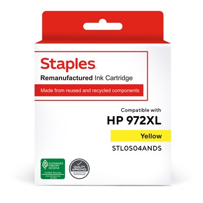 Staples Remanufactured Yellow High Yield Ink Cartridge Replacement for HP 972X (TRL0S04ANDS/STL0S04ANDS)