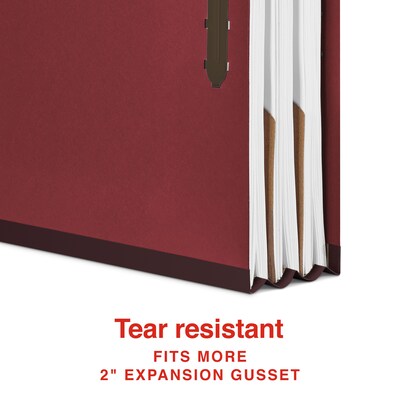 Staples 100% Recycled Heavy Duty Pressboard Classification Folder, 2-Dividers, 2" Expansion, Letter Size, Red, 10/Box (ST62548)