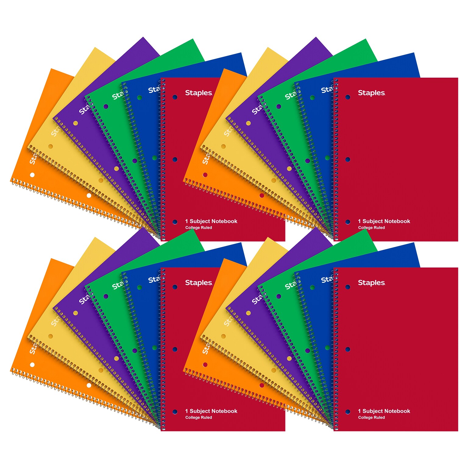 Staples 1-Subject Notebooks, 8 x 10.5, College Ruled, 70 Sheets, Assorted Colors, 24/Pack (ST58376