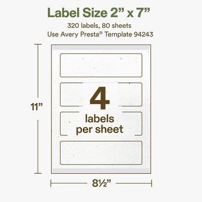 Avery Hemp Rectangle Laser/Inkjet Multipurpose Labels, 2" x 7", Off-White (320/Box)