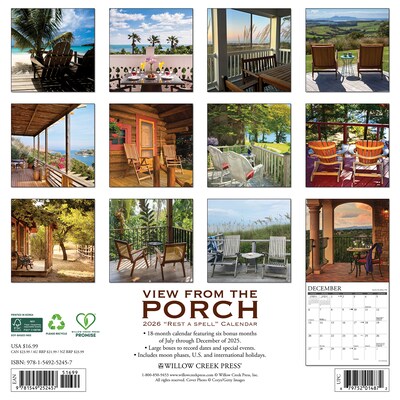 2026 Willow Creek View From the Porch 12 x 12 Monthly Wall Calendar (52457)