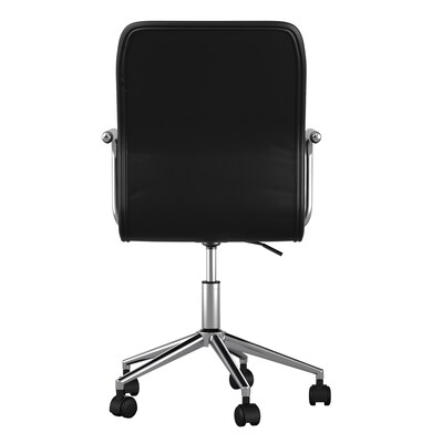 Martha Stewart Taytum Faux Leather Swivel Office Chair, Black/Polished Nickel (CH142370BK)