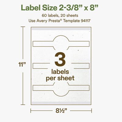 Avery Wraparound Band Laser/Inkjet Multipurpose Labels, 2-3/8" x 8", Off-White (60/Pack)