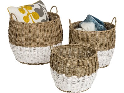 Honey-Can-Do Baskets with Handles, Nesting, Brown/White, 3/Set (STO-08399)