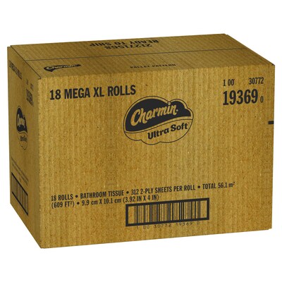 Charmin Ultra Soft Mega XL Toilet Paper, 2-Ply, White, 312 Sheets/Roll, 6 Rolls/Pack, 3 Packs/Carton (01568)