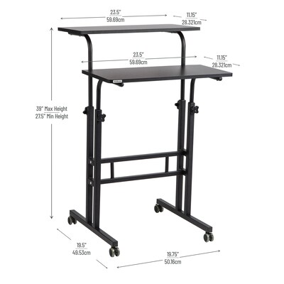 Mind Reader 27.5"- 39" Mobile Adjustable Sit/Stand Desk, Black (SDROLLXL-BLK)