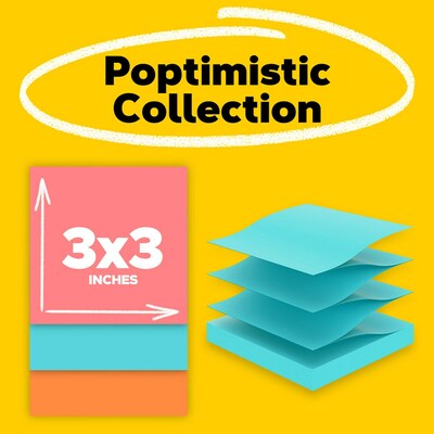 Post-it Pop Up Sticky Notes, 3 x 3 in., 18 Pads, 100 Sheets/Pad, The Original Post-it Note, Poptimis