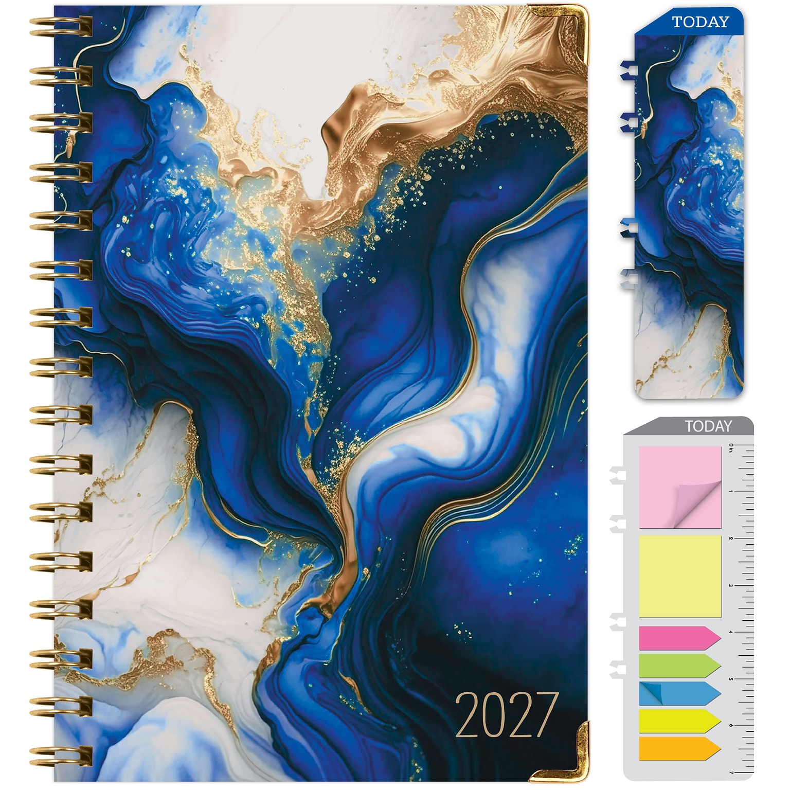 2027 Excello Brands 6 x 8 Weekly & Monthly Standard Planner, Paperboard Cover, Dark Blue Marble (FSHN-CY27-58-23)