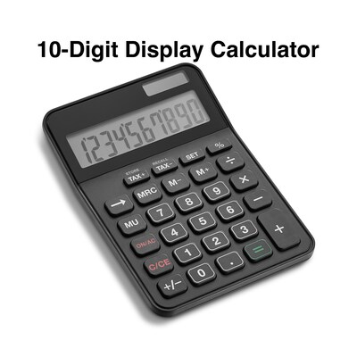 Staples 10 -Digit Battery & Solar Basic Calculator, Black (ST240-CC)