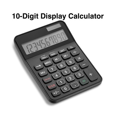 Staples 10 -Digit Battery/Solar Powered Basic Calculator, Black (ST240-CC)