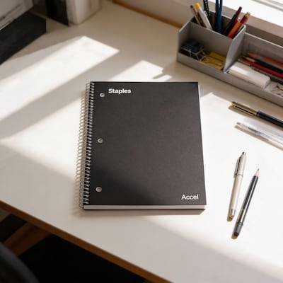 Staples Premium Poly 1-Subject Notebook, 8" x 10.5", Wide Ruled, 100 Sheets, Black (ST20956D)