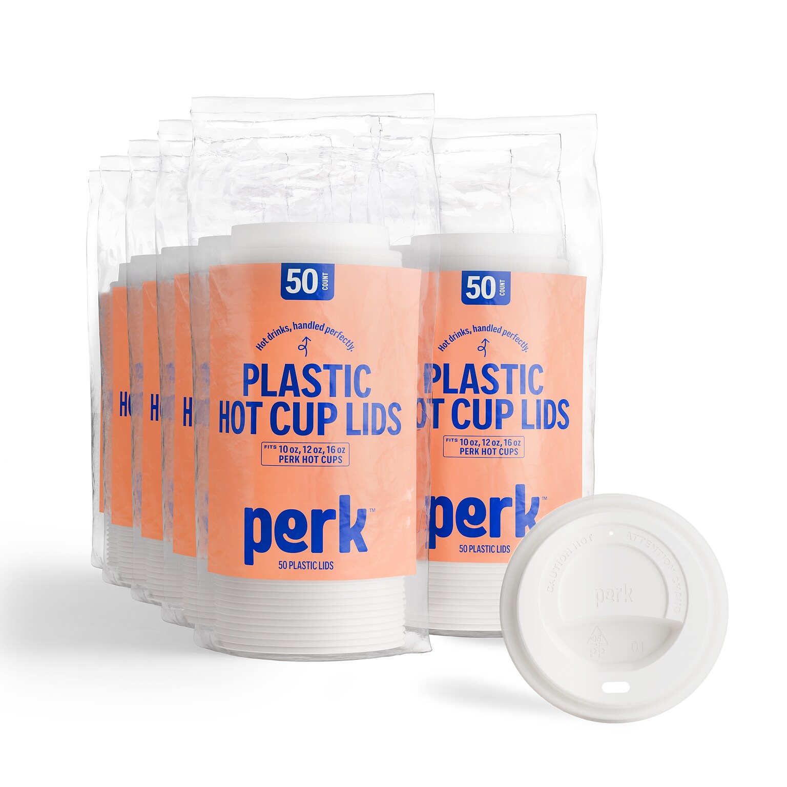 Perk™ Plastic Hot Cup Lid, 10/12/16 Oz., White, 500/Carton (PK54369CT)